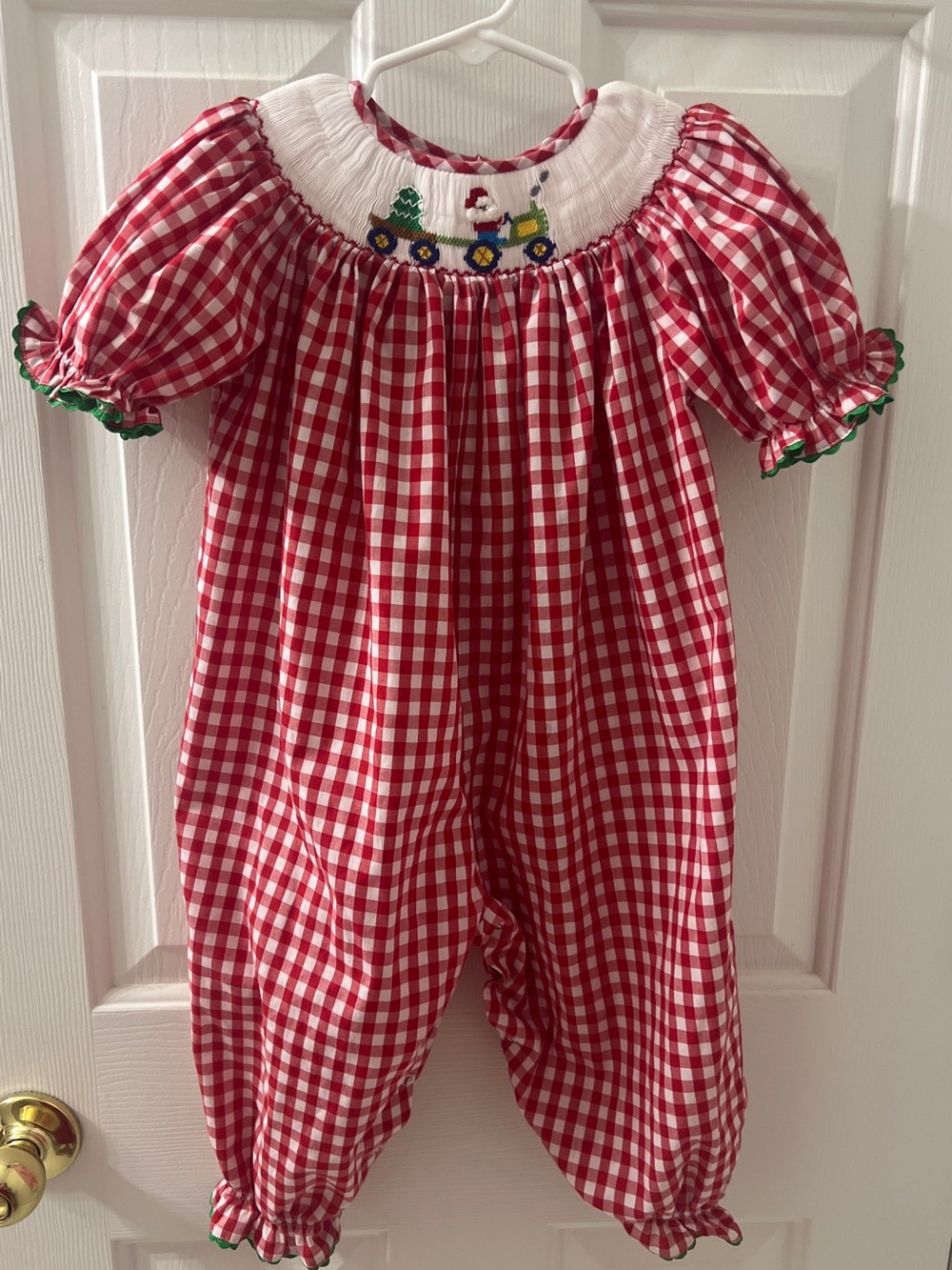 Mom & Me Girls Red White Christmas Gingham Plaid Smoked Embroidered Romper Sz 2T - Picture 2 of 9